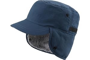 Decentron Men's Winter Hat with Visor Cadet Cap with Earflaps Faux Fur Trapper Hat Water Repellent Outdoor Dad Hat
