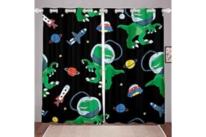 LKCD 2 Stück Verdunkelungsvorhänge, Dinosaurier Niedlicher Cartoon Dinosaurier Astronaut 200X214Cm Blickdichter Vorhang Mit Ösen, Thermovorhang, Vorhang Mit Ösen, Verdunkelungsvorhänge Für Schlafzimme