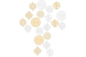 SUNNYCLUE 1 boîte 20 pièces Connecteurs Fleur de Vie Breloques en Filigrane en Acier Inoxydable Plat Rond en Filigrane Menuisiers Liens Résultats de Bijoux pour Collier Fabrication de Bracelets