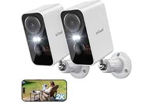 ieGeek 2K Telecamera Wi-Fi Esterno/Interno Senza Fili, Videocamera Sorveglianza WiFi Batteria, Rilevamento Movimento PIR, Sirena, Visione Notturna a Colori, 2 Vie Audio, Locale/Cloud, 2 pz