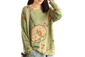 Janein Damen Pullover Oversize Lang Strickpullover Herbst Winter Rundhals Sweater mit Blumenmuster Weihnachtspullover S-3XL S01DE