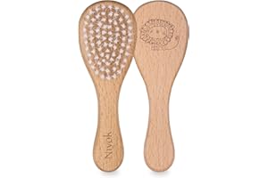 Niyok® Babybürste • Extra weiche Baby Haarbürste aus Buchenholz mit Nylon-Borsten • Hochwertige Babyhaarbürste für schonendes Entwirren & Kämmen • Baby Erstausstattung