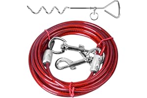 Chstarina Palo a spirale con cavo,Ancoraggio a Spirale per Cane con catena cane Guinzaglio da cortile per cani fino per cortile e campeggio per cani di piccola e grande taglia (rosso)