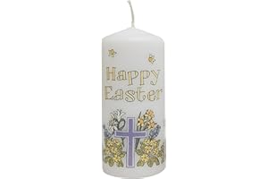Alison Gardiner Designs - Easter Cross Pillar Candle, Hand Decorated in Stoke-on-Trent, England. Approx. 45 Hour Burn Time, Lovely Gift, Perfect for Easter Tablescapes and Baskets