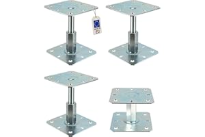 FIXTOUT 4 embases pied de poteau réglables - Platine 130x130mm - M20 - Acier galvanisé à chaud - Ht100 à 150 mm - Fabrication Européenne