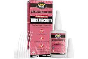 LMQ LASH Sekundenkleber extra stark, 25g, Cyanacrylat(CA) Kleber, Superkleber extra stark für alles, Inkl.Anti-Verstopfungskappe und dünnen Aufsetzkanülen, Sekundenkleber flüssig - Dickflüssig 1500 CPS