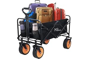 NGTeco Carro plegable para playa con 2 bolsillos laterales, soporte para bebidas, capacidad de carga de 110 kg, carro de mano plegable con freno delantero, asa ajustable para exteriores, camping,