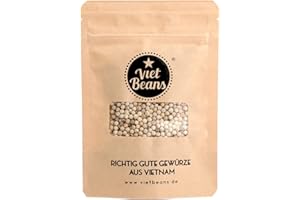 ‎VIETBEANS Weißer Pfeffer ganz Phú Quốc - Ganze Pfefferkörner weiß für die Pfeffermühle - Hochwertiger Inselpfeffer - Handgepflückter Spezialitätenpfeffer - 50g