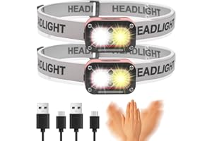 CHASINGLEE Torcia Frontale Led Ricaricabile 3000 lumen, Super Luminosi, Ricaricabili Tramite USB Regolabile, Impermeabile, Con Sensore di gesto, adatta per Campeggio, Ciclismo, Pesca Durante（Confezione da 2）