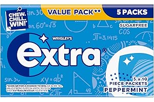 Wrigley's Extra Peppermint Chewing Gum Sugar Free Multipack, 5 x 10 Pieces