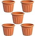 JMS we create smile (Set of 5) 40cm Large Terracotta Plastic Round Planters Indoor/Outdoor Plant Pot Lightweight & Weather Resistant Garden Planters Plant Herb Flower Pot Nursery Pot For Home