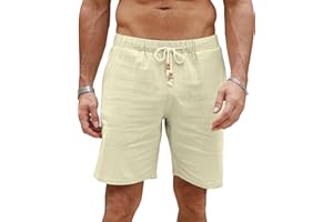 LVCBL Krótkie spodenki męskie, lniane, lekkie spodenki letnie, spodnie rekreacyjne z kieszeniami