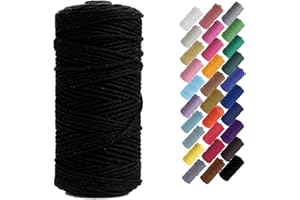 Binwat Macrame Cord Thick Natual Cotton Cord Yarn Macrame Rope Cord Cotton Rope for Wall Hangings, Plant Hangers, DIY Crafts, Home Decorations, Gift Wrapping 3mm x 100m (Black)