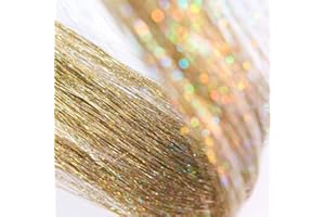 ANRTC Hair Tinsel Gold Extensions 250 Strads Holographic Sparkle Tinsel Glitter Synthetic Shiny Straight Hair for Girl Woman Decoration (Gold)