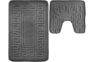 Vingardium Leviosa VL 2 Piece Greek Bath Mat Non Slip and Highly Absorbent Bath Mat 100% Polypropylene Washable Pedestal Bathroom Mat Rug (CHARCOAL)