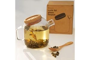 Teapro Glass Teapot with Cork Lid, 800ml Loose Leaf Teapot, Borosilicate Glass Teapot with Infuser, Tea Pot for Loose Leaf Tea & Herbal Tea, Teapot with Spout Strainer for Loose Tea, 2 Cup Teapot