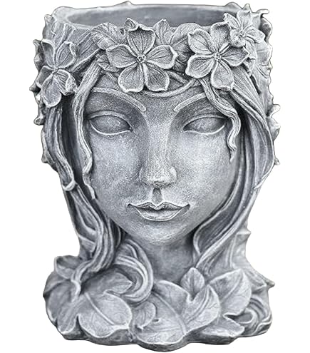 Aniceday Gesicht Skulptur Blumentopf Aus Harz – Grau, 15,8x14,5x20 Cm, Für Garten, Balkon Oder Als Deko