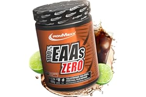 IronMaxx 100% Percento EAAs ZERO Aminoacidi in polvere- integratore a base degli 8 aminoacidi essenziali con alto contenuto di BCAA- vegano- senza zuccheri- gusto: cola- limetta - alta dose- 500g