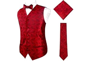 Alizeal Mens Classic 4pc Paisley Jacquard Waistcoat Suit Vest Set
