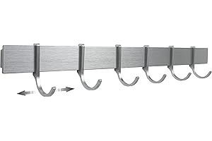 DESIGNFABRIK HAMBURG Design Amburgo Porta mestoli da cucina adesivo | Porta utensili da cucina senza forare | Barra portautensili cucina | 6 Ganci semoventi | Portamestoli cucina design moderno grigio argento 40 cm