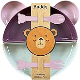 Tucklebery Buddy Mama Tabağı Seti, 1 Ayıcık Tabak 4 Kase &Ccedil;atal-Kaşık, Bebek ve &Ccedil;ocuklar İ&ccedil;in Yemek Takımı, BPA İ&ccedil;ermez, Pembe