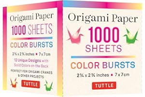 Origami Paper Color Bursts 1,000 Sheets 2 3/4 in - 7 Cm: 12 Unique Designs with Solid Colors on the Back, Perfect for Origami Cranes & Other Projects