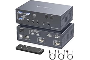 VEDINDUST 4K120Hz KVM Switch 2 PC 2 Monitor Docking Station USB C HDMI Thunderbolt Dock Station Displaylink Supporta Le Modalità Di Replica e Scalabilità Per Mac e Windows