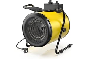 DAHTEC Calefactor Industrial 3000W - Calentador Aire Caliente Portatil - con Ajuste de ángulo de 0 a 25° y Termostato - Apto para Construcción, Garaje e Invernadero