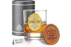 CROWNLY CRYSTAL® Cadeau Personnalisé Papy Grand-Père Fête des Pères Anniversaire Homme Verre à Whisky Original