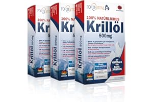 FORTE VITAL Omega 3 Krillöl Kapseln–100% natürlich aus Antarktis–nachhaltig&hochdosiert mit 1500mg–mit Astaxanthin, Cholin&Phospholipiden–reich an EPA&DHA wichtig für Herz, Blutdruck, Gehirn&Sehkraft-laborgeprüft