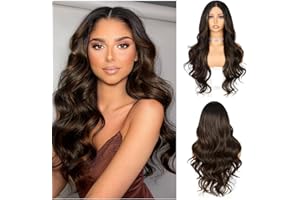 Sapphirewigs Highlight Lace Front Wig Dark Brown Dark Roots Synthetic Body Wave Synthetic Lace Front Wigs Party Date Daily Wear Christmas Natural Looking 26 inch
