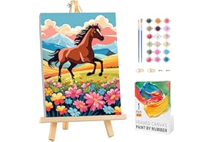 Arttoplus Malen Nach Zahlen Kinder mit Rahmen und Holzstaffelei- Pferd Malen Nach Zahlen ab 5 6 7 8 9 10 Jahre Mädchen, Diy Acrylfarbe Paint by Numbers Tiere für Anfänger für Home Décor(20x30cm)