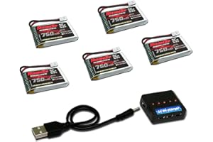 ROARINGTOP 3.7 V Lipo Battery 750mAh 25C 5 Pack Lipo Batteries with Molex Plug 5 in 1 Charger for Syma X5 X5A X5SW X5C X5C1 RC Quadcopter Drone Spare Parts