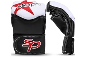 Starpro Star Guantes MMA - Cuero PU - Blanco y Negro - para Sparring y Agarre en el Entrenamiento de Combate Muay Thai Artes Marciales MMA Kickboxing Fitness y Ejercicio - Hombres y Mujeres