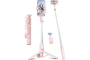 SELFIESHOW Perche à Selfie, 106cm Perche Selfie Extensible avec Trépied Renforcé et Stable, Bâton Selfie Tige Télescopique en Alliage D'aluminium & Télécommande pour Appareils iPhone et Android (Rose)