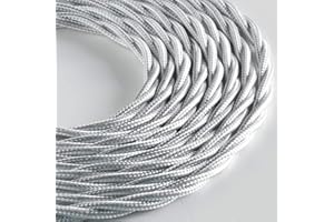 Klartext - Cavo tessile trecciato LUMIÈRE per illuminazione, 3x0,75mm, Bianco Lucido, 3mt.|Attenzione: cavo terra incluso! Massima sicurezza anti scossa!