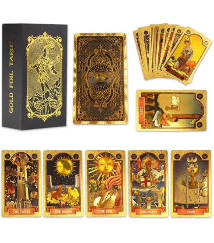 Tarot New Sunback Gold Foil – 78 Cartes Avec Guide En Anglais, Dos Doré, Jeu De Prédiction Pour Débutants Et Experts