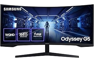 Samsung Odyssey G55T Curved Gaming Monitor 34", Ultra WQHD, 3440x1440, 165Hz, 1ms(G/G), 1000R, AMD Freesync Premium, HDR, Negro, LC34G55TWWPXEN