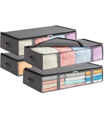 YheenLf Opbergbakken Onder Het Bed, Kastorganisatoren met Versterkte Handgrepen voor Dekens, Lakens, Kussens, Handdoeken, Schoenen, Grijs, 3-Pack, 80x40x15cm