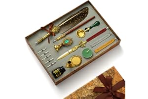 Joyeee Quill Pen and Ink Set, 16 Piece Antique Calligraphy Writing Dip Pen & Wax Seal Stamp Kit with Retro Gift Box, Handwriting Lovers, Calligraphy Lover Holiday & Birthday Gift Idea #80
