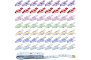 UMCHU 56 Pièces Pince Plastique Couture,Pince pointue,Clips Pinces en Plastique,Clips à Couture Pour Coudre, Piquer, Crocheter, Tricoter(7 couleurs avec règle souple de 1,5 m)