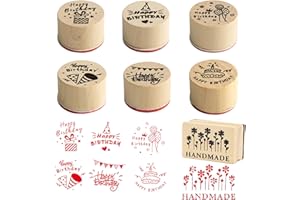 ARTGHJL Holzstempel Set, 7 Stück Happy Birthday Stempel Holz Rund Holzstempelset Handmade Stempel Klein Motivstempel, Vintage-Stempel für Scrapbooking, Karten, Kartenherstellung, Kunsthandwerk