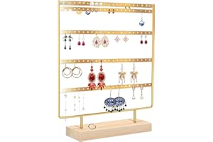 BoloShine Earring Holder Stand, 5-Tier Earring Organiser Earring Display Stand Rack Jewelry Display Rack with Wooden Tray, Tabletop Earrings Display Stand Tree for Ear Stud Ring Necklace