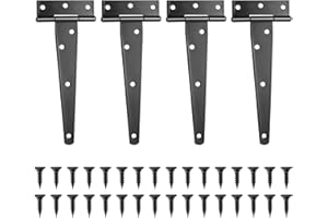 XIAOMOYU Lot de 4 Charnières en T, Noires Charnière Porte de Grange, Charnières de Portes, Charniere Plate Inox pour Portails, Abris de Jardin, Placard - 6 Pouces