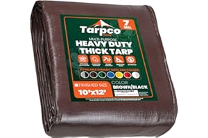 Tarpco Safety Lona de protección Lona Impermeable con Ojales, (3m X 3.65m, 130 g/m²) 7 Mil, Funda Protectora para Techo, Barco, Muebles, Jardín, Piscina, Coche,Marrón/Negro