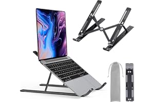 LAC FUTURE Support Ordinateur Portable - Rehausseur PC Portable Ajustable 10 Niveaux, Pliable et Léger | Laptop Stand Ventilé Compatible 10 à 17 Pouces, pour Bureau/Télétravail - Noir