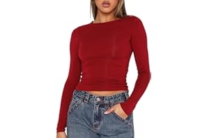 KUKEYIEE Top Casual da Donna Slim Fit Top Girocollo Manica Lunga T-Shirt Aderente Camicetta di Base Tee Tops