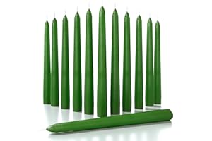 CANDWAX 8 inch Taper Candles Set of 12 - Dinner Candles Dripless - Tall Candles Long Burning Perfect for Dinner, Party or Christmas Candles Decor - Green Candles