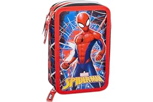 L'ERBAVOGLIO - SPIDERMAN - ASTUCCIO SCUOLA 3 ZIP ORIGINALE SPIDERMAN - COMPLETO DI 44 PEZZI - PRODOTTO UFFICIALE (ROSSO/NERO)