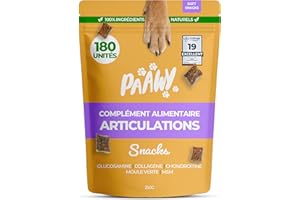 Paawy Articulation Chien | Test Tres Bien 2025 | Délicieux Complément Alimentaire pour Arthrose Chien | Glucosamine, Chondroïtine, Harpagophytum & Moule Verte | Mobilité & Anti-Arthrose | 180 Snacks